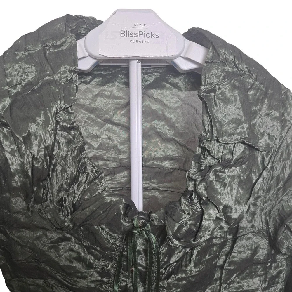 Maria Grazia Severi Y2K Vintage Green Metallic Jacket IT 48 Jewel Button Italy‎